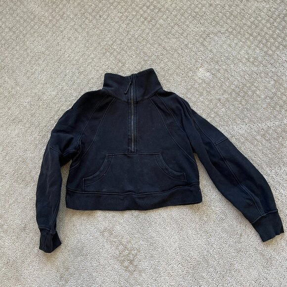 Lululemon Scuba Oversized Funnel Neck Half Zip Women XS/S Black Logo - Picture 1 of 5